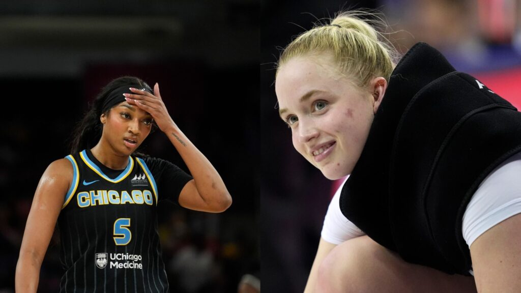 Angel Reese stunned by Hailey Van Lith bold miniskirt look