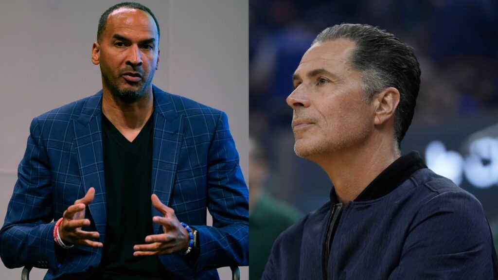Tension in the air Lakers' Rob Pelinka and Mavericks' Nico Harrison cross paths after blockbuster trade